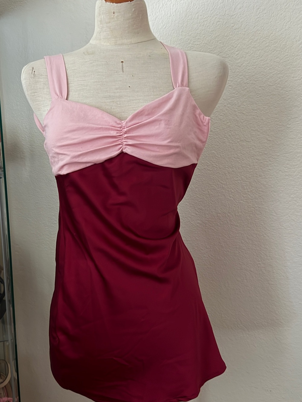 Edikted Two-Tone Pink and Burgundy Slip Dress